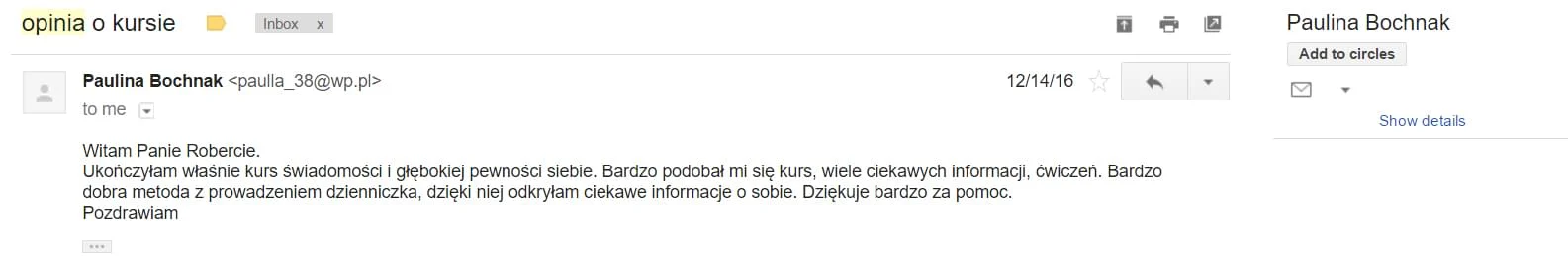 Opinia uczestnika