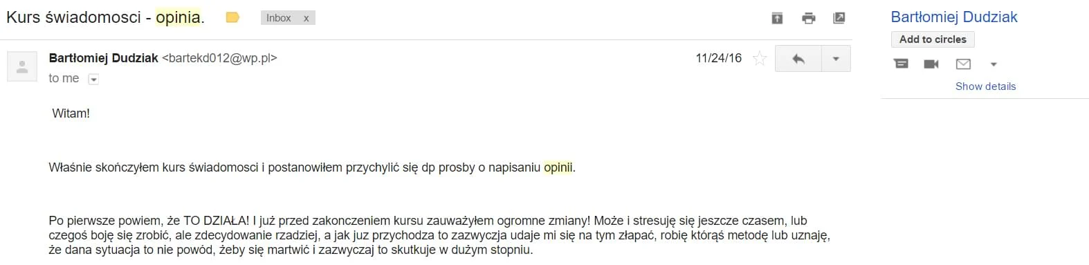 Opinia uczestnika